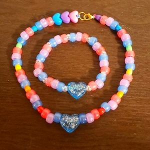 Home made bead bracelet and necklace Set: bi sexual pride